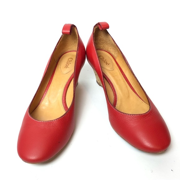Chloe Red Leather wedge - Size 37 1/2. - Picture 4 of 6